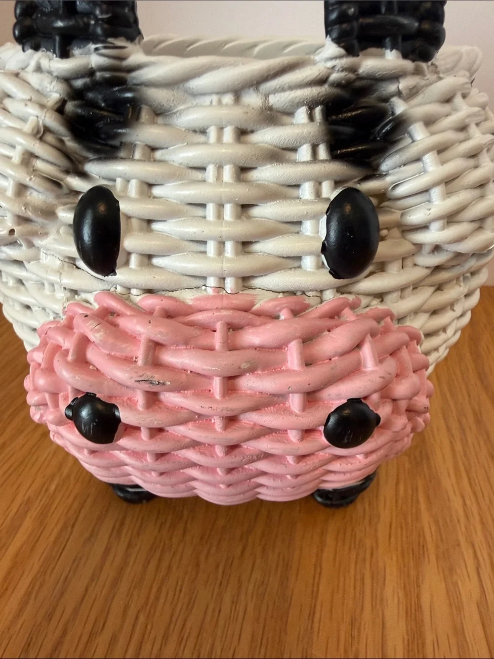 Whimsical Pink & White Cow Resin Planter
